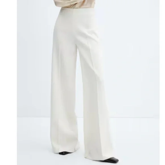 MANGO flowy wide leg high waist white palazzo pants SIZE 10 - Picture 3 of 10